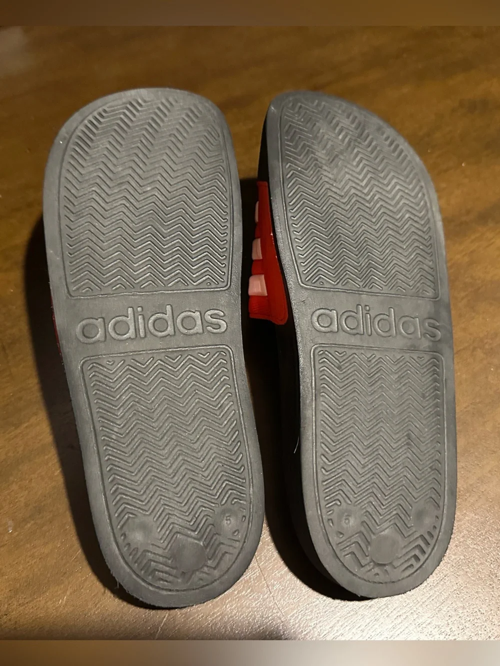 adidas Red, White and Black Kids Slide Sandals